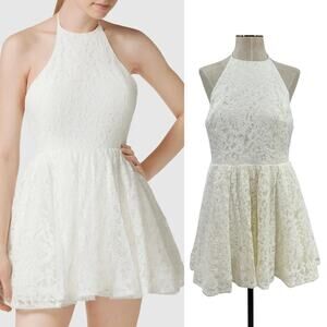 Bardot Teo Lace‎ Mini Dress Halter Open Back White Size US 10